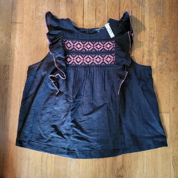 Madewell Embroidered Ruffle Shoulder Tank - Sz XXL - NWT - Picture 2 of 8